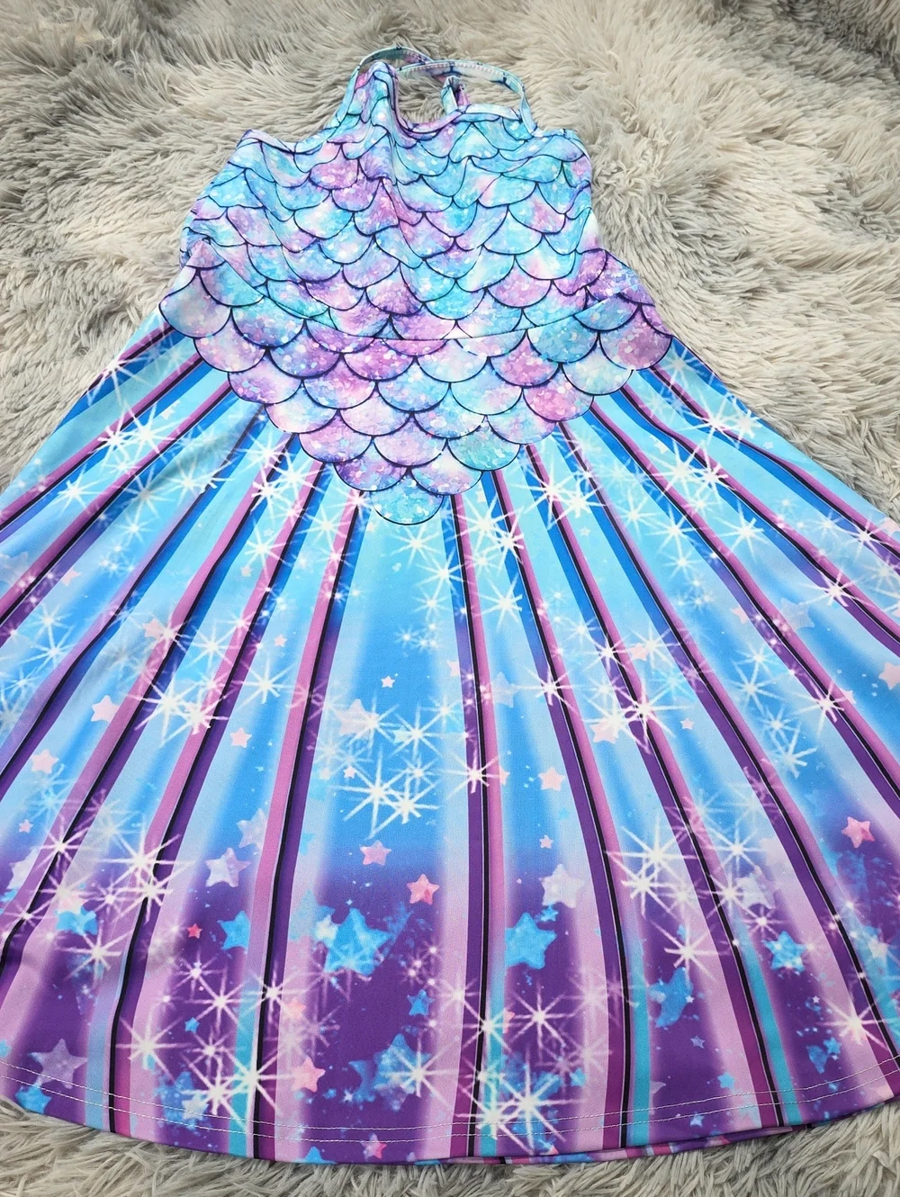Sparkle Seashell Girls Mermaid Costume Dress - Blue & Purple
